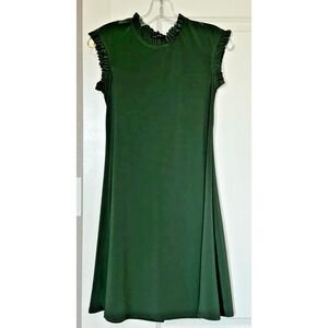 Nicole Miller NY Women's Green Ruffle Neck‎ Sleeveless A-Line Dress XS Made USA
